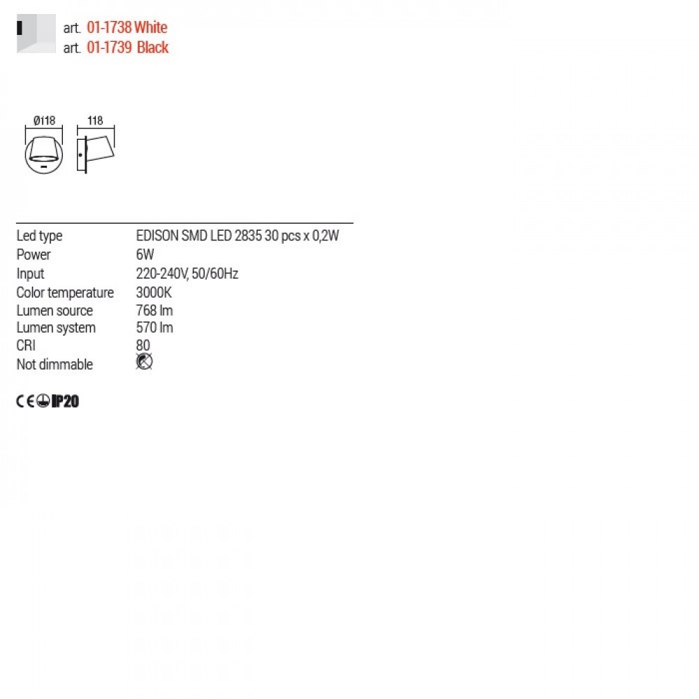 Wall lamp Redo Shaker, metal, sand black, LED, 6W, 570 lumens, warm white 3000K, H.12 cm