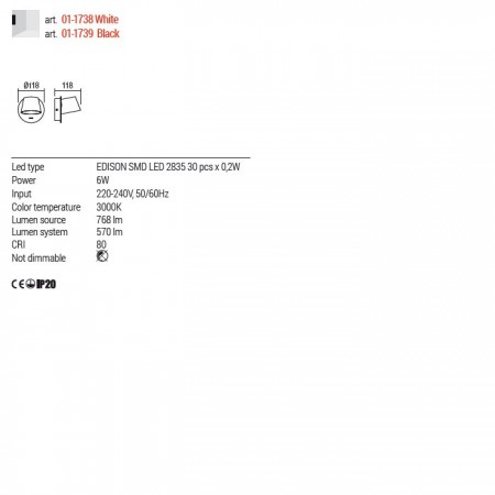 Wall lamp Redo Shaker, metal, sand black, LED, 6W, 570 lumens, warm white 3000K, H.12 cm