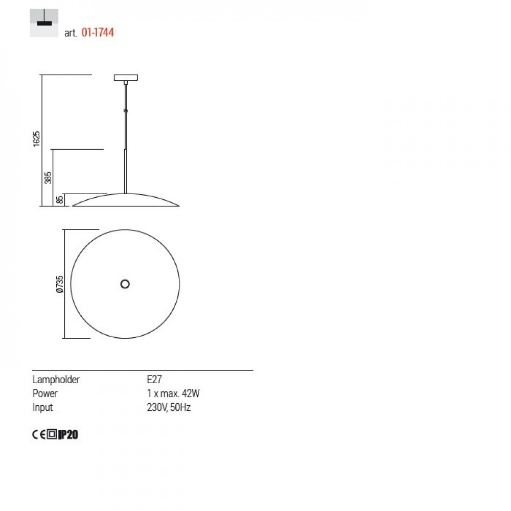 Suspension Redo Cymbal, metal, matt black, 1XE27, D.73 cm