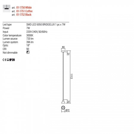 Suspension Redo Eiko, metal, sand white, LED, 7W, 396 lumens, warm white 3000K, D.7 cm