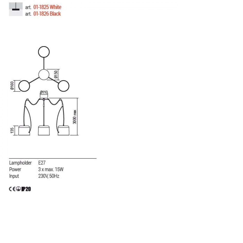 Suspension Redo Dodo, metal, sand black, 3XE27, L.300 cm