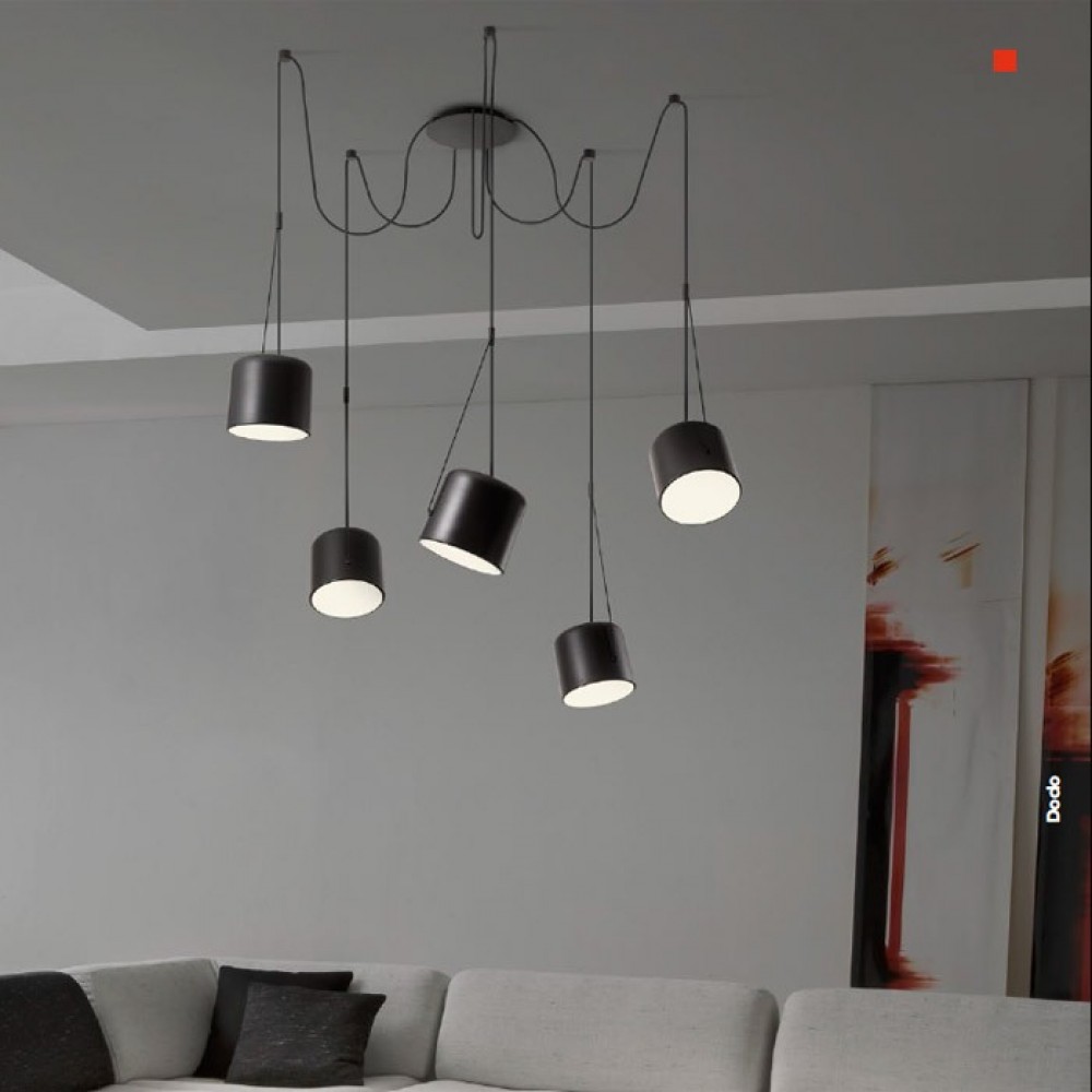 Suspension Redo Dodo, metal, sand black, 5XE27, L.300 cm