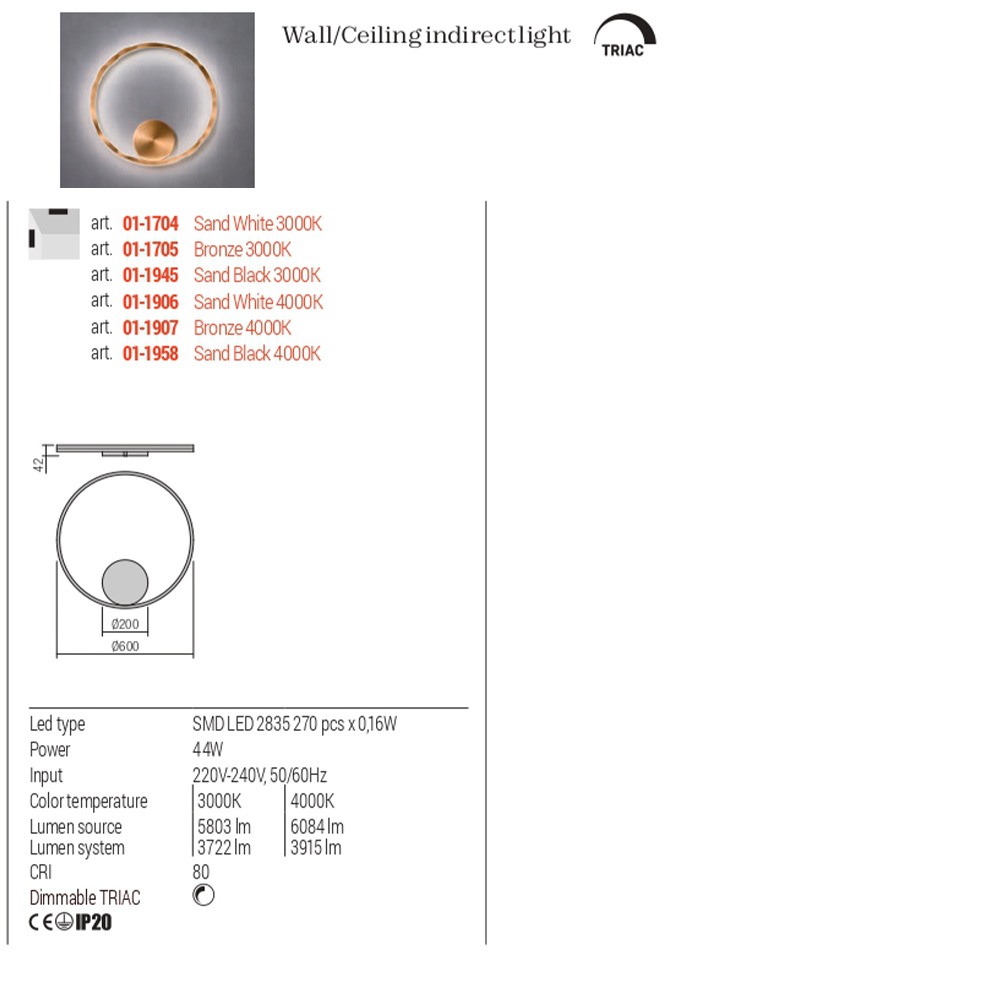 Wall lamp Redo Orbit, metal, bronze, LED, 44W, 3915 lumens, neutral white 4000K, D.60 cm