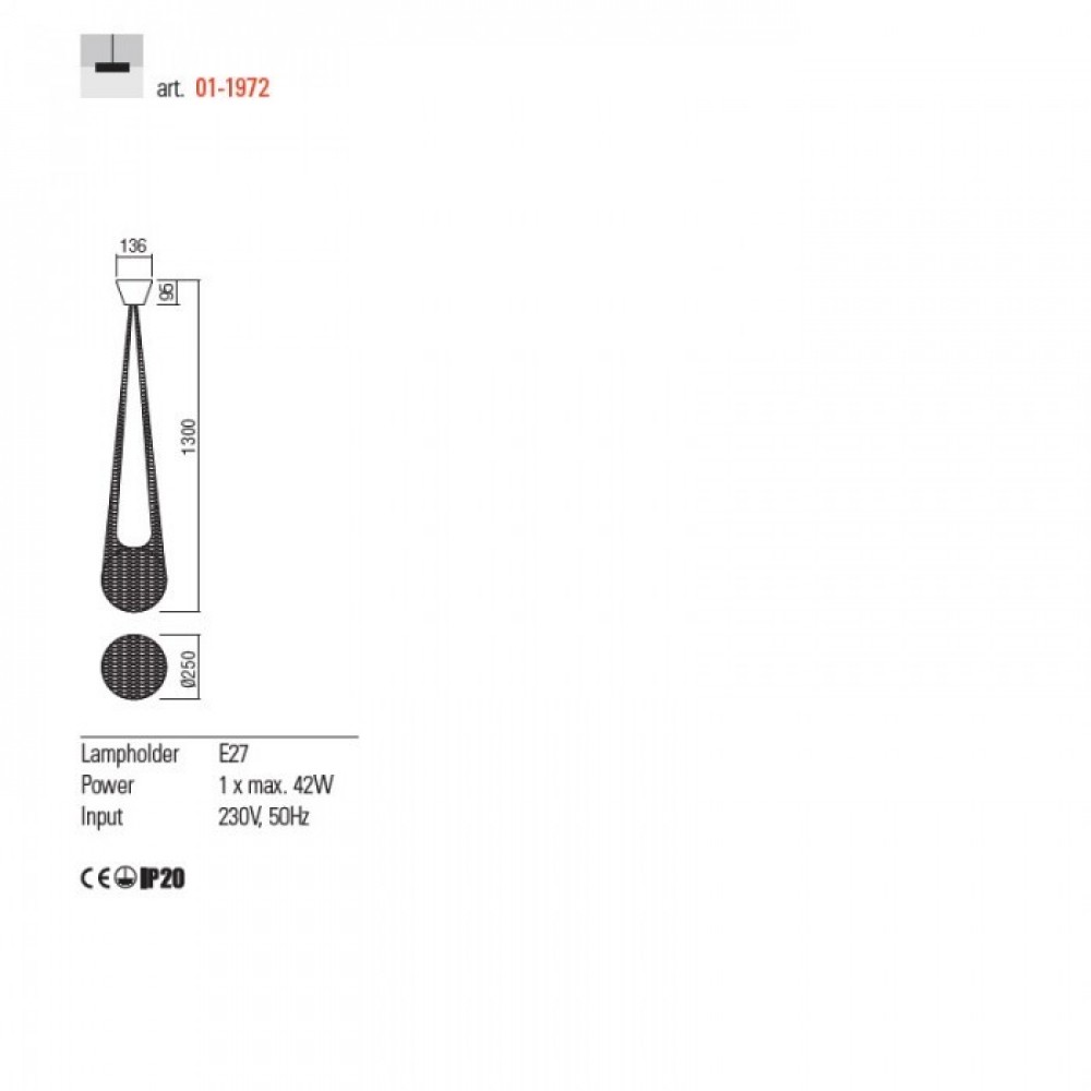 Suspension Redo Alluria, metal, glass, matt black, 1XE27, D.25 cm