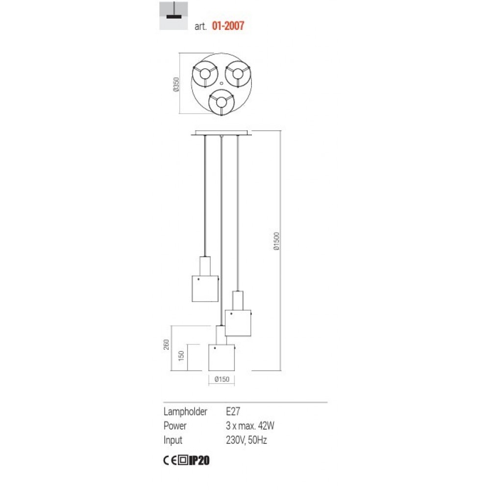 Pendant lamp Redo Lou, metal, brushed black/gradient smoke, 3XE27, D.35 cm