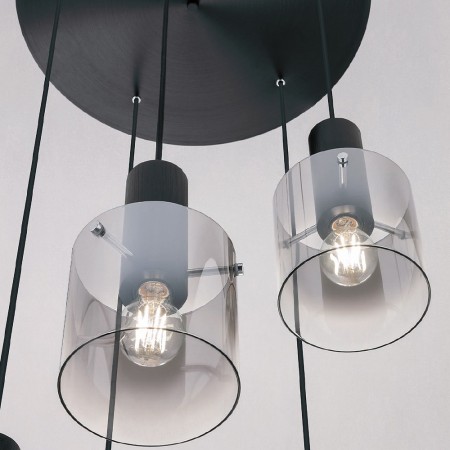 Pendant lamp Redo Lou, metal, brushed black/gradient smoke, 5XE27, D.50 cm