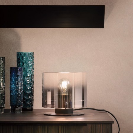Table lamp Redo Lou, metal, brushed black/gradient smoke, 1XE27, H.18 cm