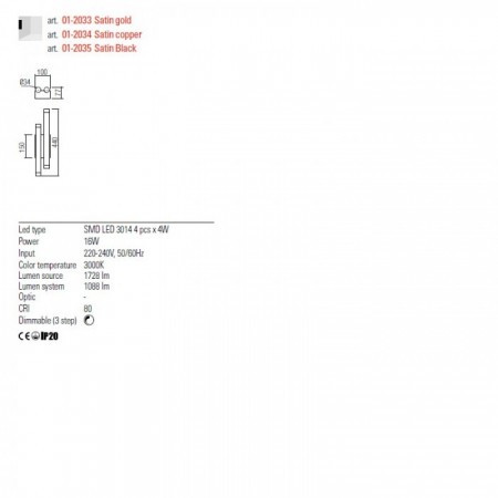 Wall lamp Redo Madison, metal, matt gold, LED, 16W, 1088 lumens, warm white 3000K, H.44 cm