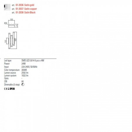 Wall lamp Redo Madison, metal, cooper, LED, 24W, 1632 lumens, warm white 3000K, H.42 cm