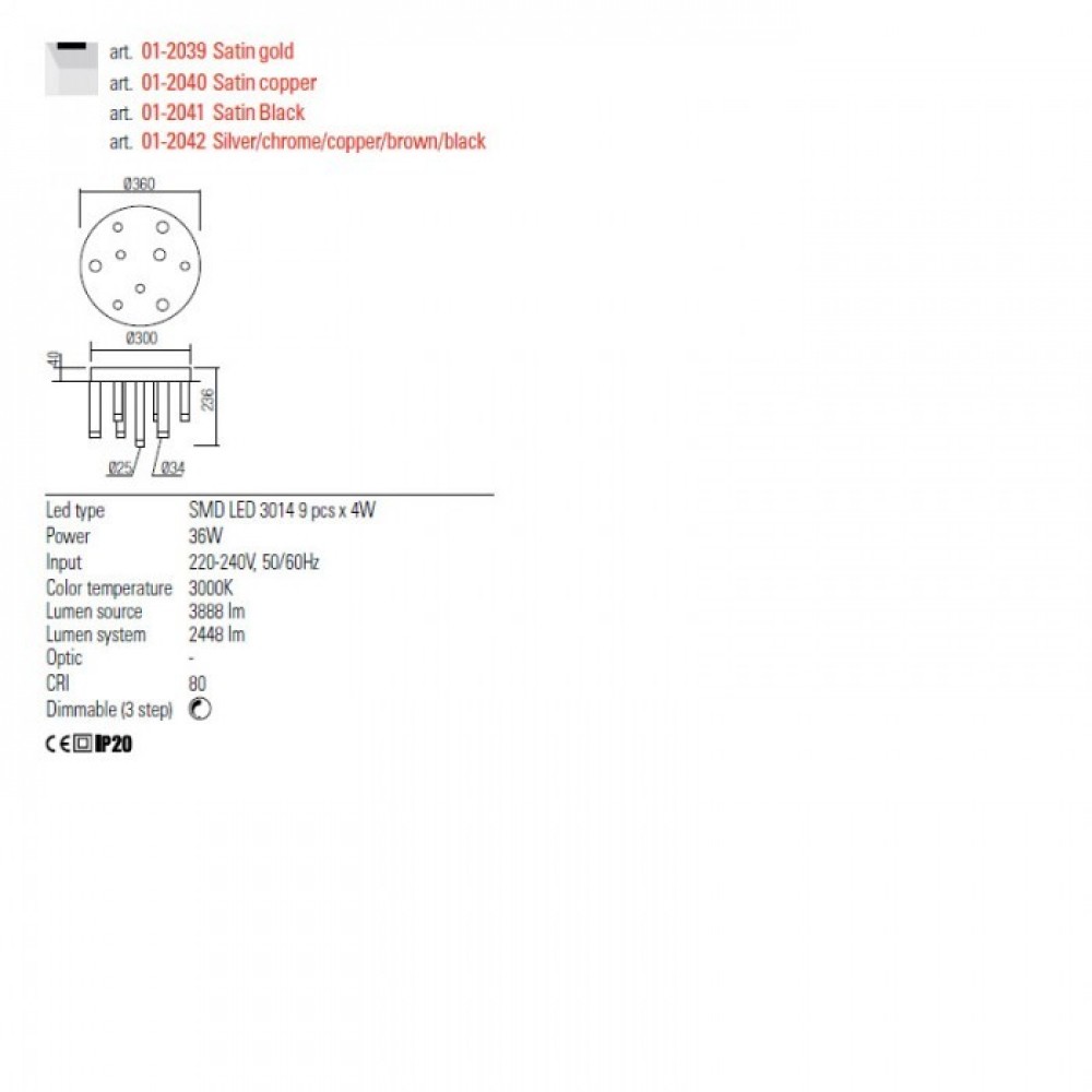 Ceiling lamp Redo Madison, metal, matt copper, LED, 36W, 2448 lumens, warm white 3000K, D.36 cm