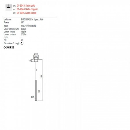 Suspension Redo Madison, metal, matt gold, LED, 4W, 272 lumens, warm white 3000K, D.3 cm