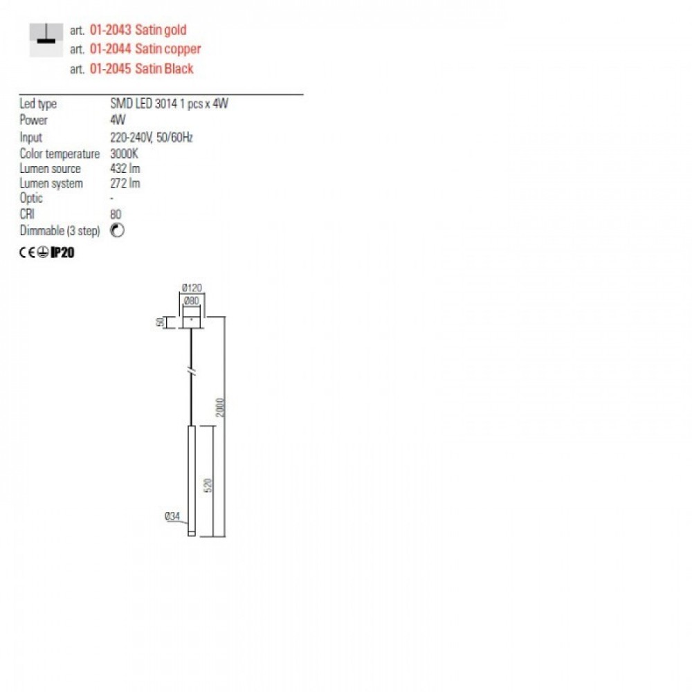 Suspension Redo Madison, metal, matt copper, LED, 4W, 272 lumens, warm white 3000K, D.3 cm