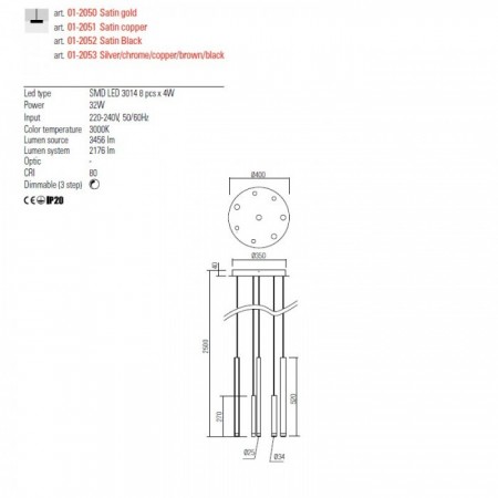 Pendant lamp Redo Madison, metal, matt copper, LED, 32W, 2176 lumens, warm white 3000K, D.40 cm