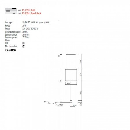 Pendant lamp Redo Slick, metal, matt black, LED, 28W, 1735 lumens, warm white 3000K, H.262 cm