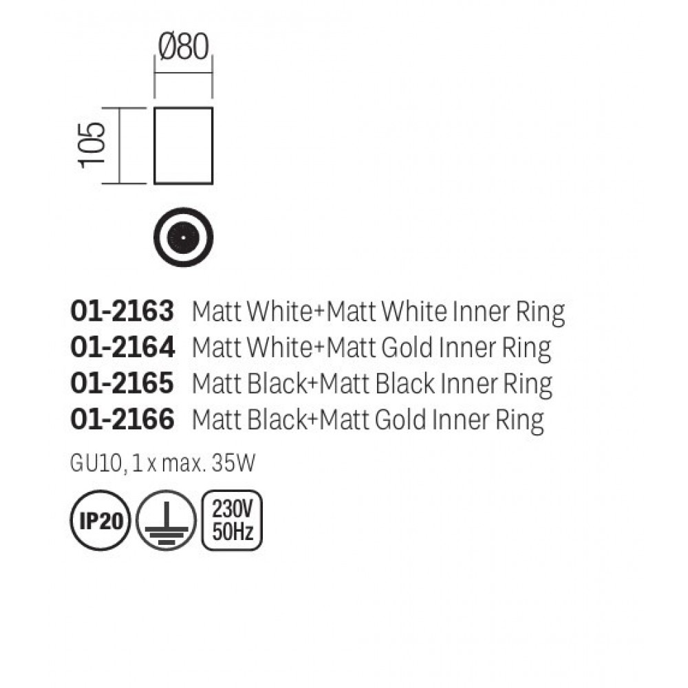 Ceiling lamp Smarter Koa, metal, matt white, 1XGU10, D.8 cm
