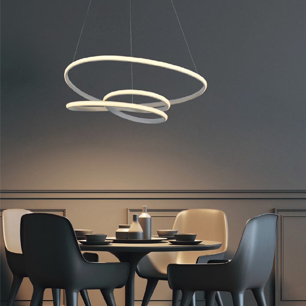 Suspension Smarter Sintra, metal, matt white, LED, 57W, 3705 lumens, warm white 3000K, L.62 cm