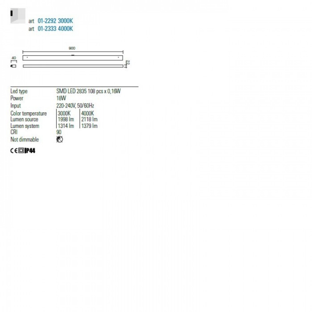 Wall lamp Redo Ermes, metal, chrome, LED, 18W, 1379 lumens, neutral white 4000K, L.90 cm, IP44