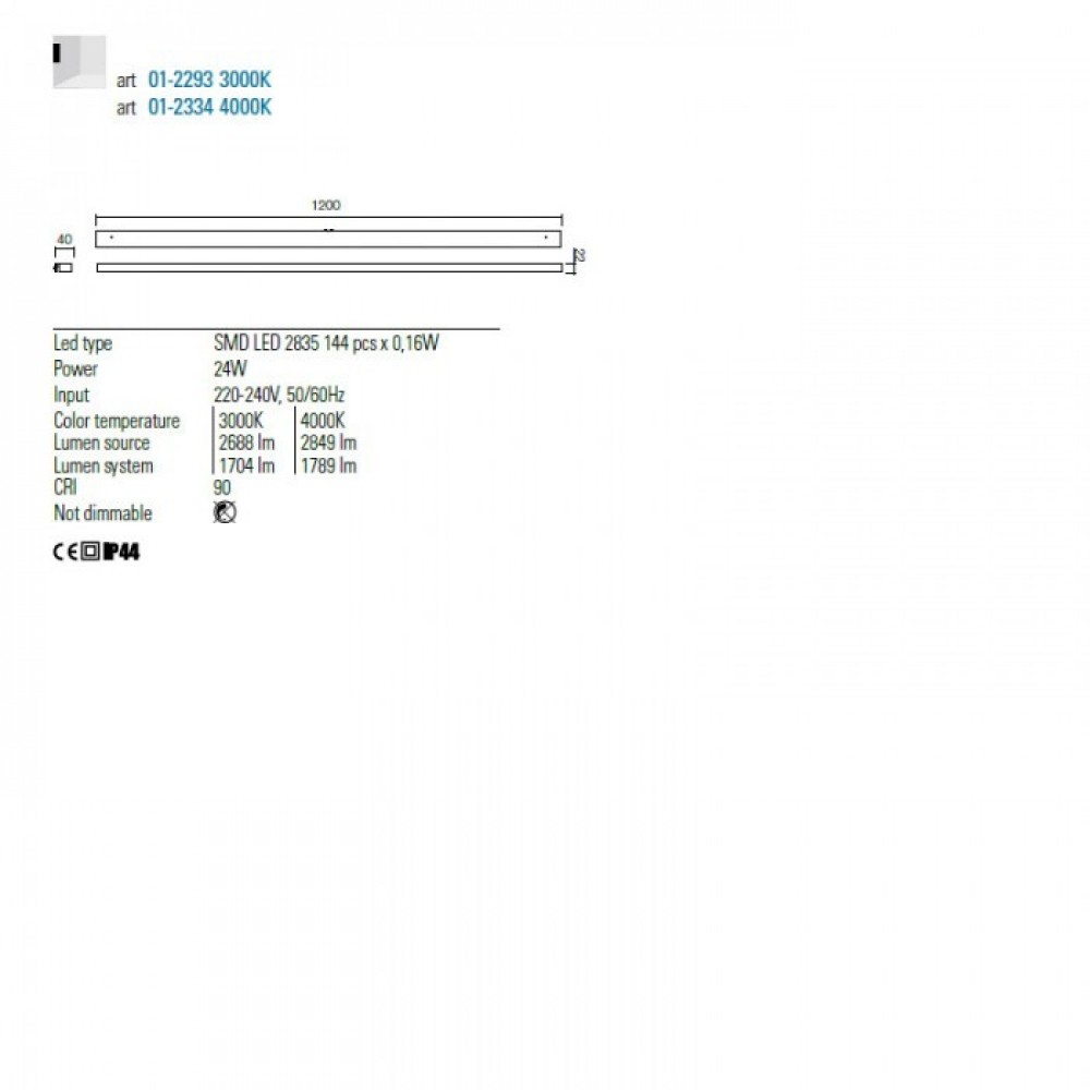 Wall lamp Redo Ermes, metal, chrome,  LED, 24W, 1704 lumens, warm white 3000K, L.120 cm, IP44