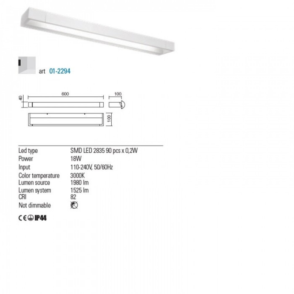Wall lamp Redo Flipper, metal, matt white, LED, 18W, warm white 3000K, L.60 cm, IP44