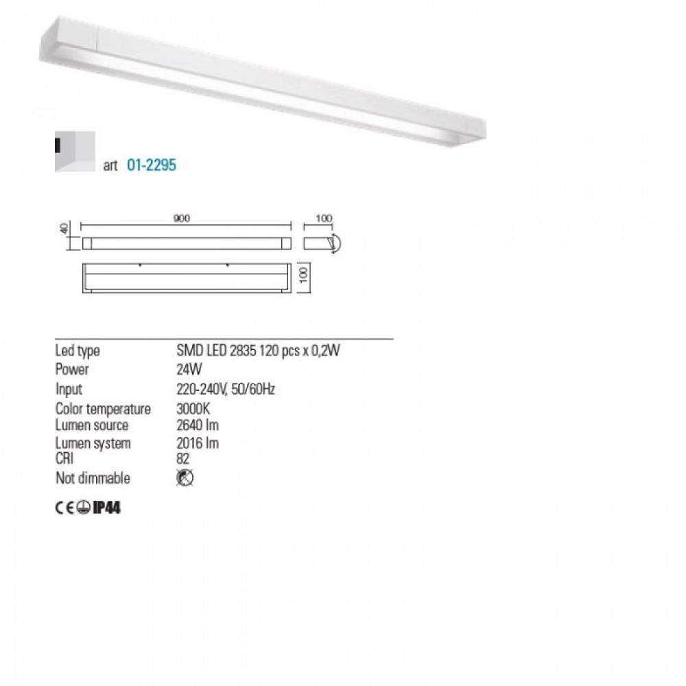 Wall lamp Redo Flipper, metal, matt white, LED, 24W, 2019 lumens, warm white 3000K, L.90 cm, IP44