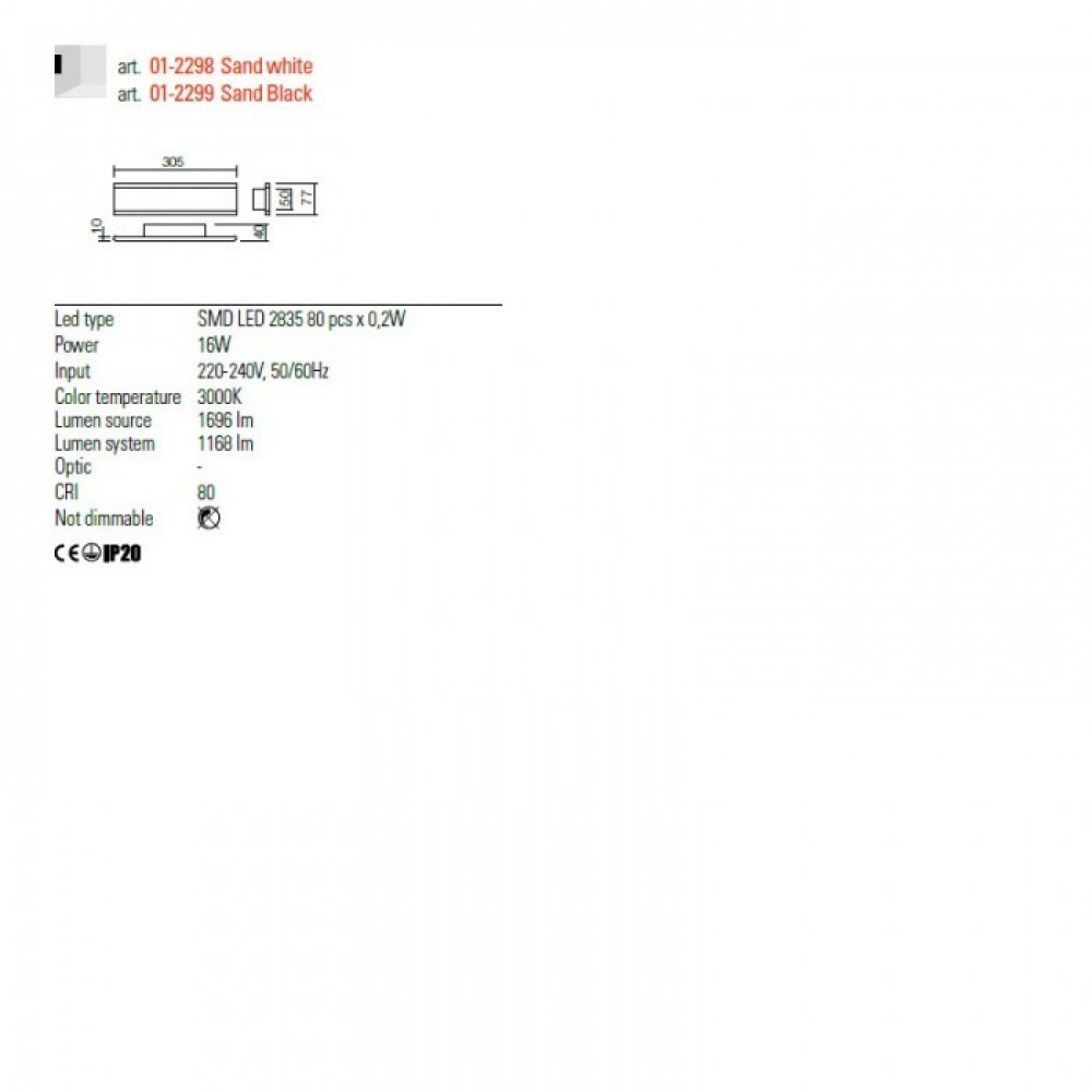 Wall lamp Redo Rail, metal, sand black, LED, 16W, 1168 lumens, warm white 3000K, L.30 cm