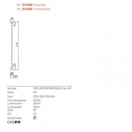 Suspension Redo Eiko, metal, rose gold, LED, 6W, 396 lumens, warm white 3000K, D.7 cm