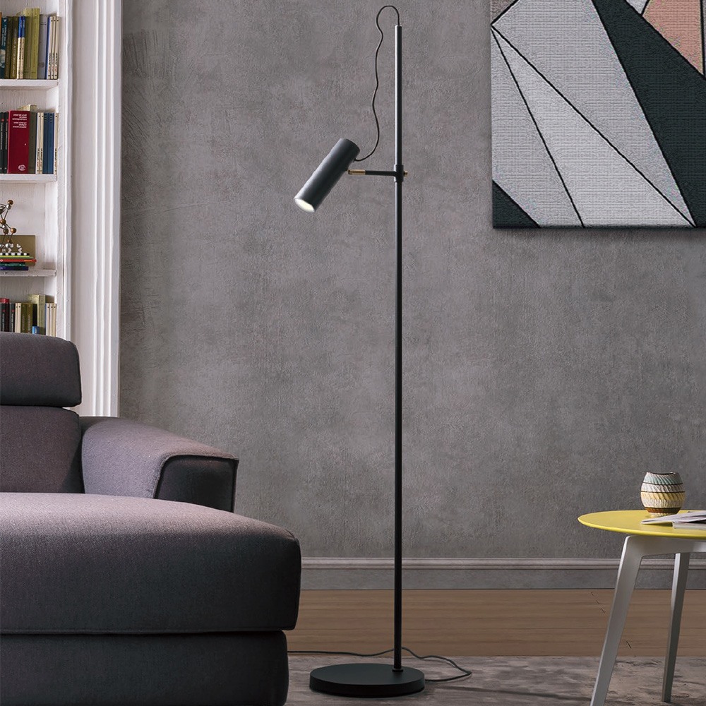 Floor lamp Redo Pivot, metal, matt black, 1XGU10, H.154 cm