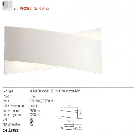 Wall lamp Redo Xavier, metal, sand white, LED, 17W, 1223 lumens, warm white 3000K, L.25 cm