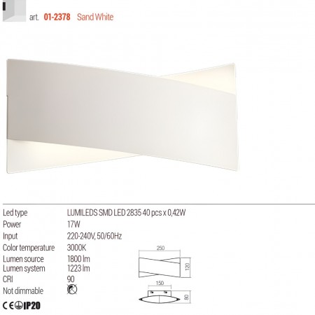 Wall lamp Redo Xavier, metal, sand white, LED, 17W, 1223 lumens, warm white 3000K, L.25 cm