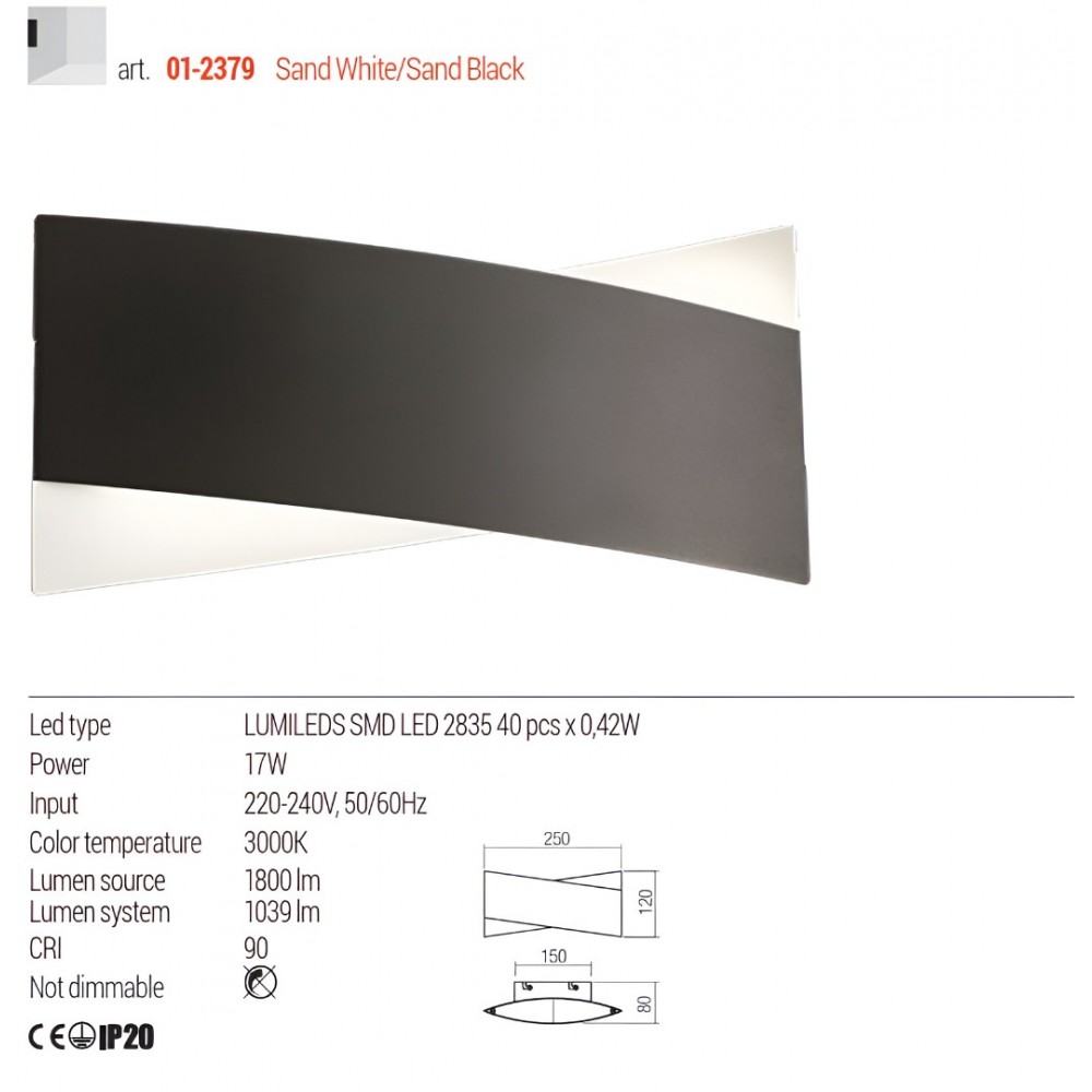 Wall lamp Redo Xavier, metal, sand white/sand black, LED, 17W, 1039 lumens, warm white 3000K, L.25 cm