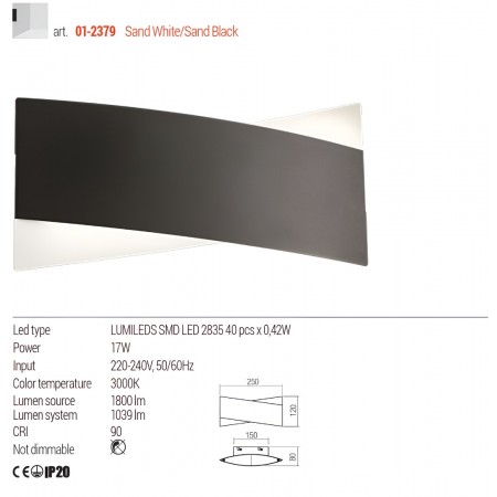 Wall lamp Redo Xavier, metal, sand white/sand black, LED, 17W, 1039 lumens, warm white 3000K, L.25 cm