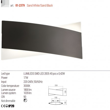Wall lamp Redo Xavier, metal, sand white/sand black, LED, 17W, 1039 lumens, warm white 3000K, L.25 cm