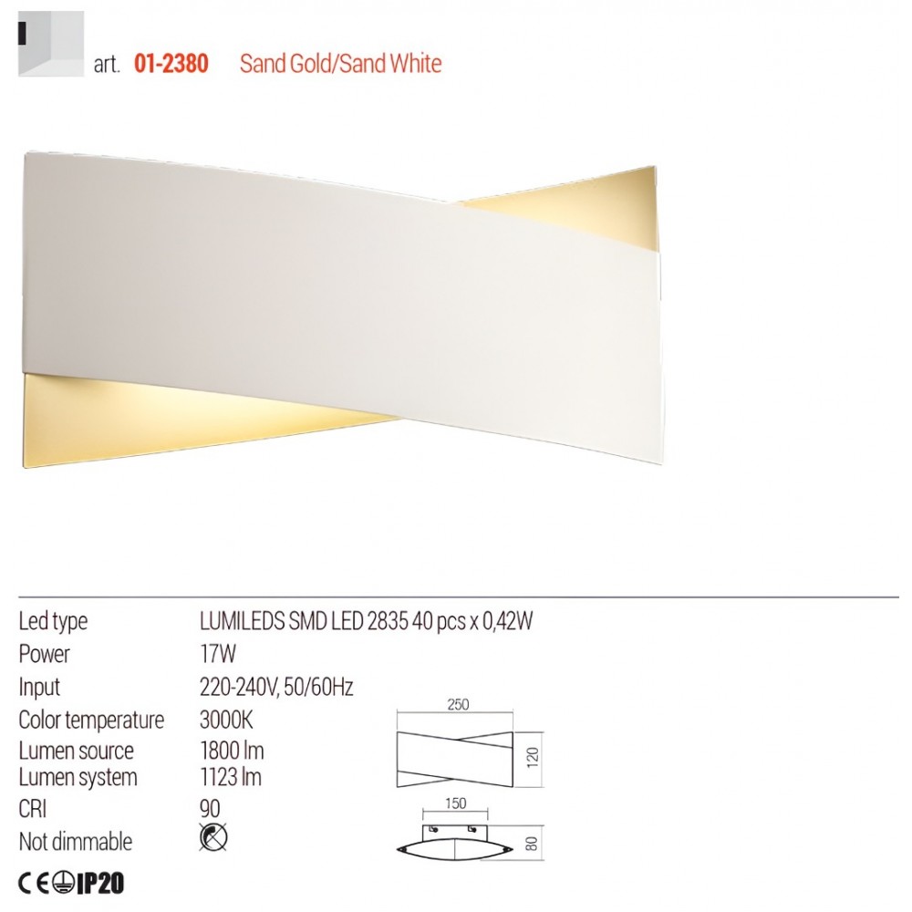 Wall lamp Redo Xavier, metal, sand gold/sand white, LED, 17W, 1123 lumens, warm white 3000K, L.25 cm