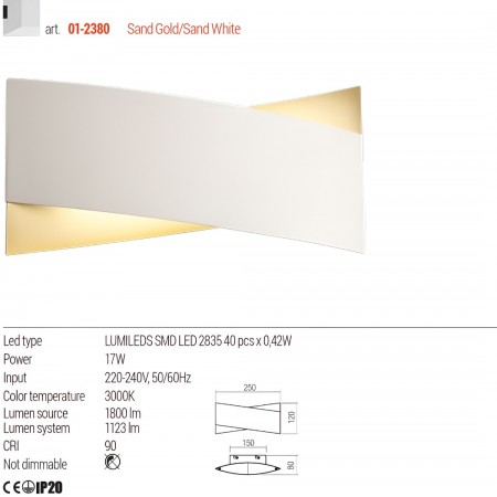 Wall lamp Redo Xavier, metal, sand gold/sand white, LED, 17W, 1123 lumens, warm white 3000K, L.25 cm