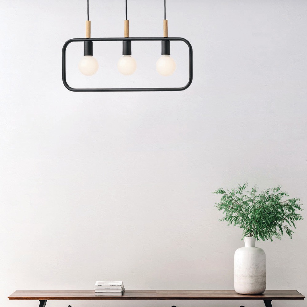 SuspensionRedo Aeris, metal, matte black, 3xE27, L.69 cm