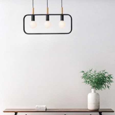 SuspensionRedo Aeris, metal, matte black, 3xE27, L.69 cm