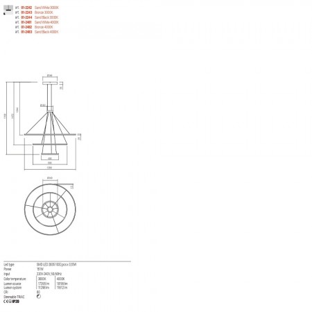 Pendant lamp Redo Orbit, metal, sand black, LED, 151W, 11812 lumens, neutral white 4000K, D.120 cm