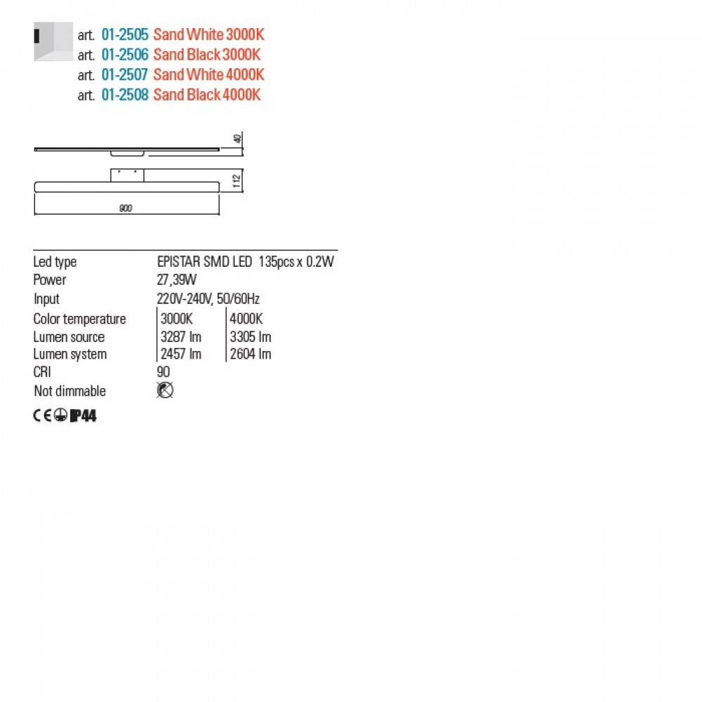 Wall lamp Redo Barrio, metal, sand black, LED, 27W, 2457 lumens, warm white 3000K, IP44, L.90 cm