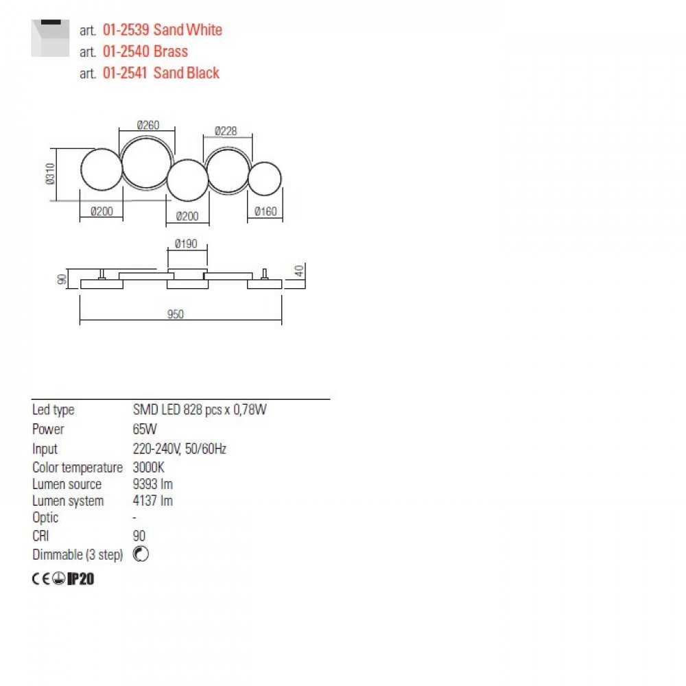 Ceiling lamp Redo Cronos, metal, sand white, dimmable, LED, 65W, 4137 lumens, warm white 3000K, L.95 cm