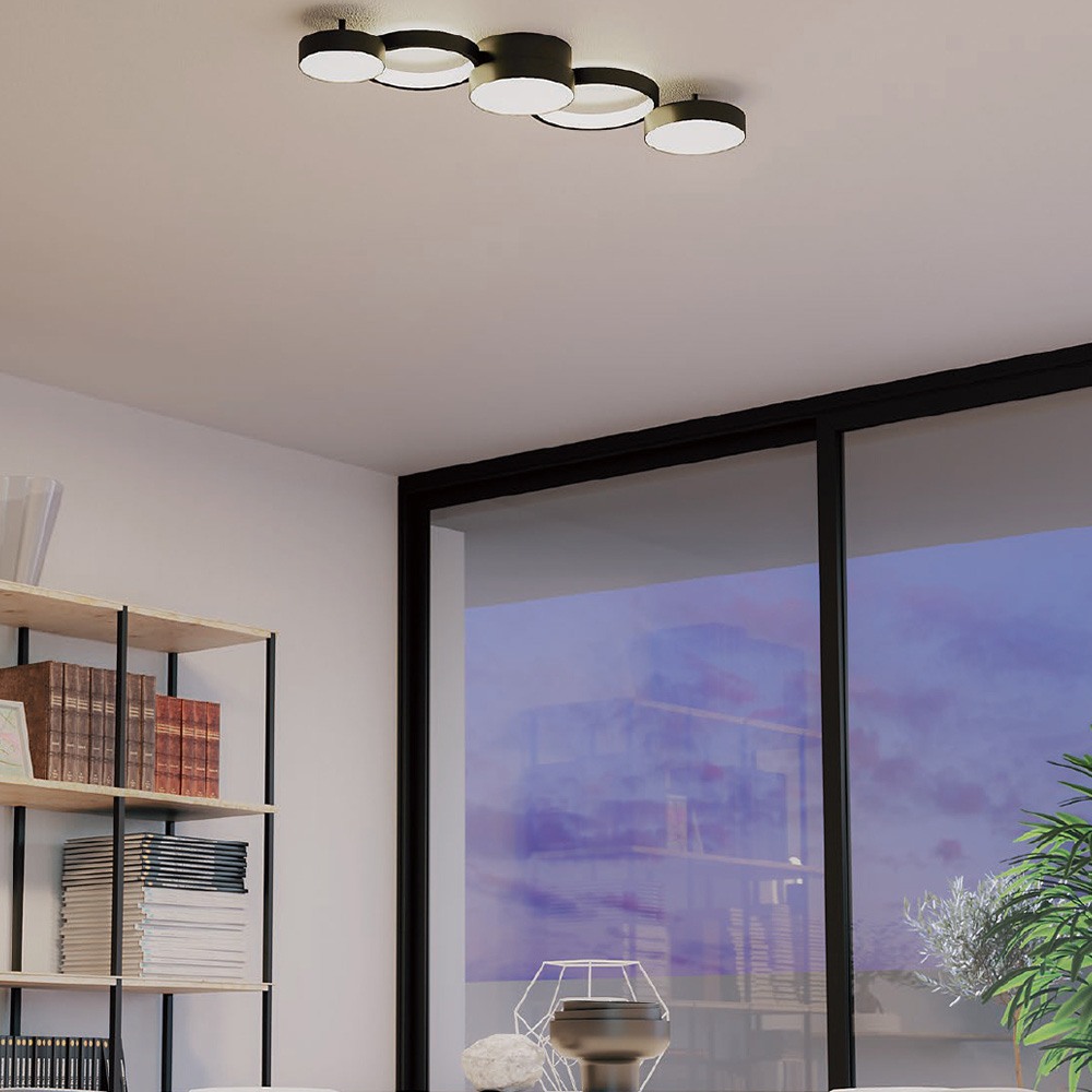 Ceiling lamp Redo Cronos, metal, sand black, dimmable, 65W, 4137 lumens, warm white 3000K, L.95 cm