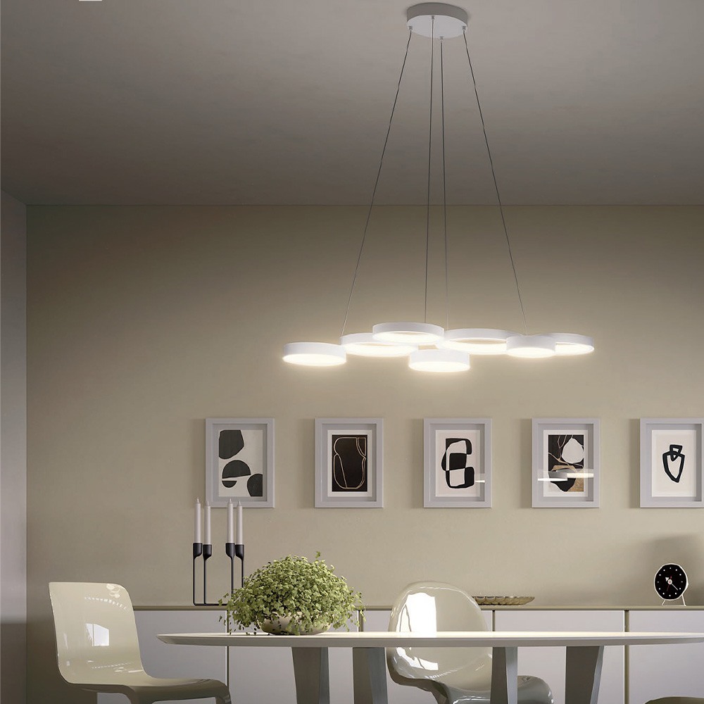 Suspension Redo Cronos, metal, sand white, dimmable, LED, 65W, 4137 lumens, warm white 3000K, L.103 cm