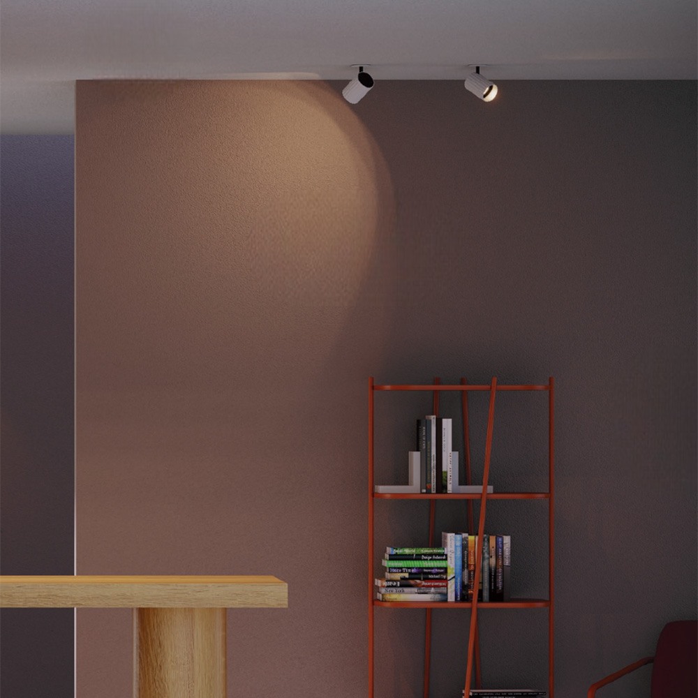 Orientable ceiling lamp Redo Delphi, metal, sand white, 1XGU10, D.7 cm