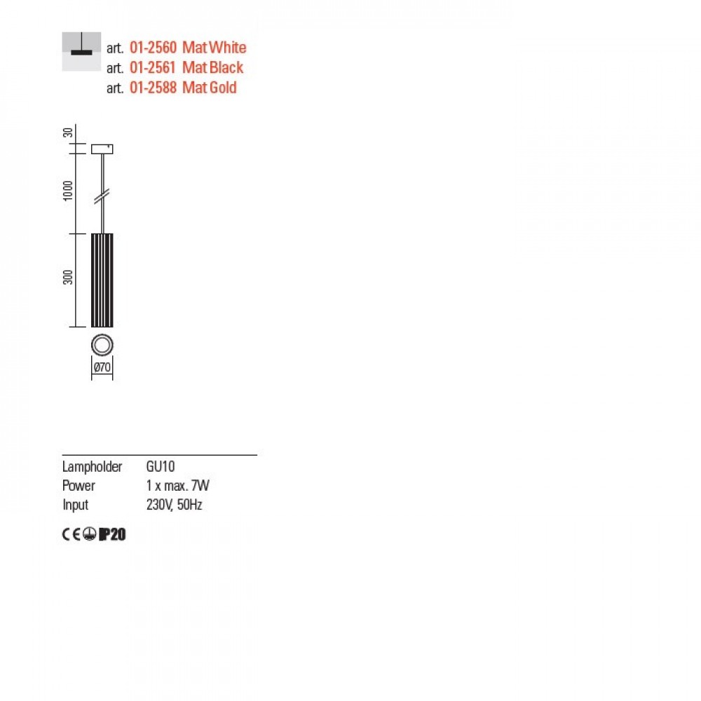 Suspension Redo Delphi, metal, sand white, 1XGU10, D.7 cm