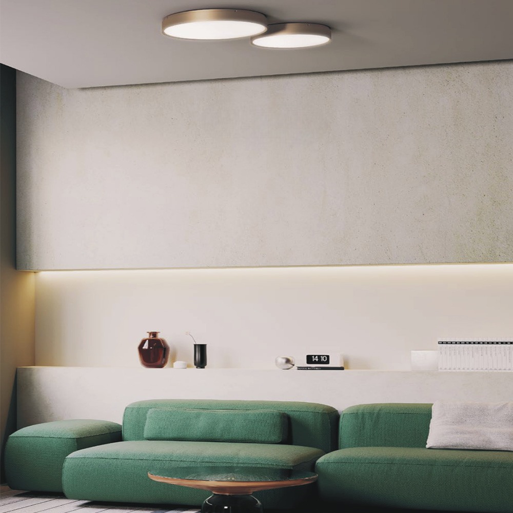 Ceiling lamp Redo Yomo, metal, sand gold, dimmable, LED, 43,6W, 2650 lumens, warm white 3000K, D.37 cm