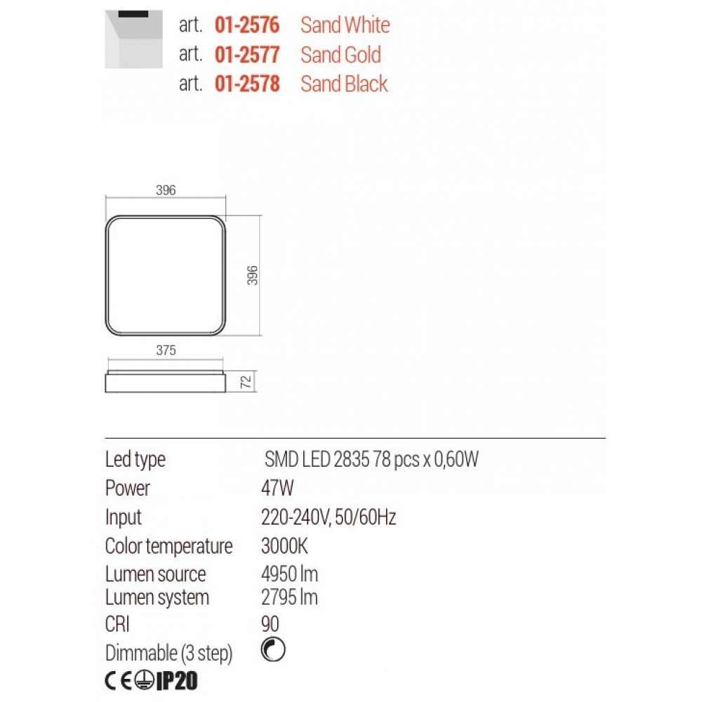 Ceiling lamp Redo Yomo, metal, sand black, dimmable, LED, 47W, 2795 lumens, warm white 3000K, L.40 cm