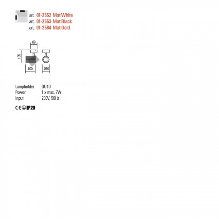 Orientable wall lamp Redo Delphi, metal, matt gold, 1XGU10, L.14 cm
