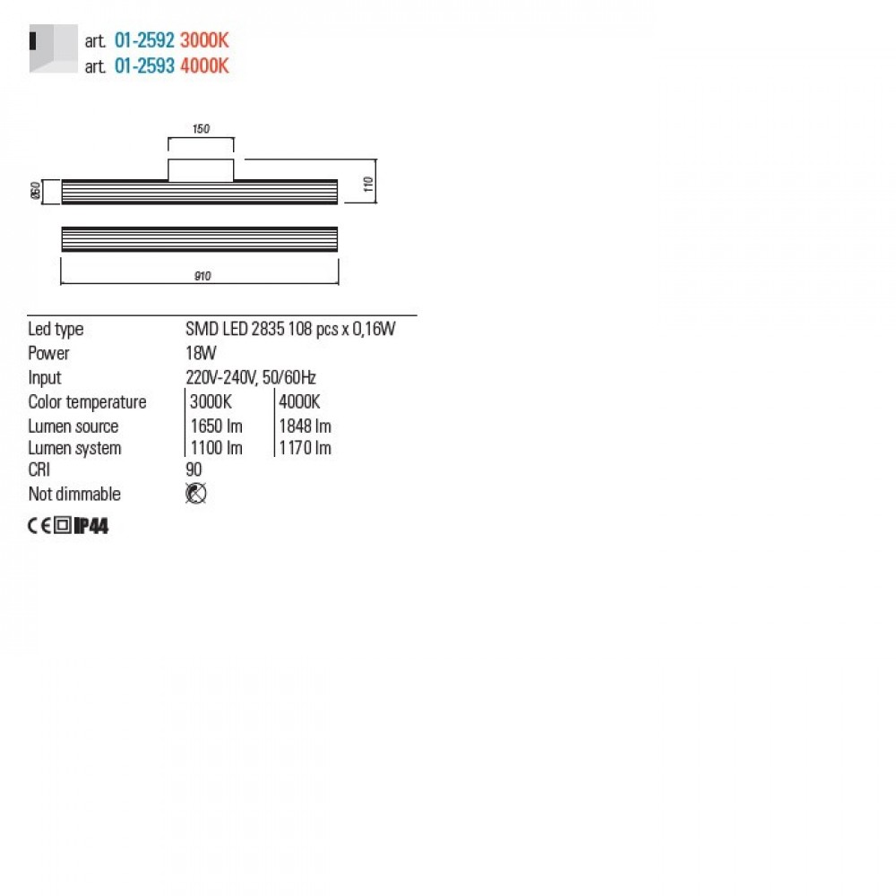 Wall lamp Redo Rigal, metal, glass, chrome, LED, 18W, 1170 lumens, neutral white 4000K, L.91 cm, IP44