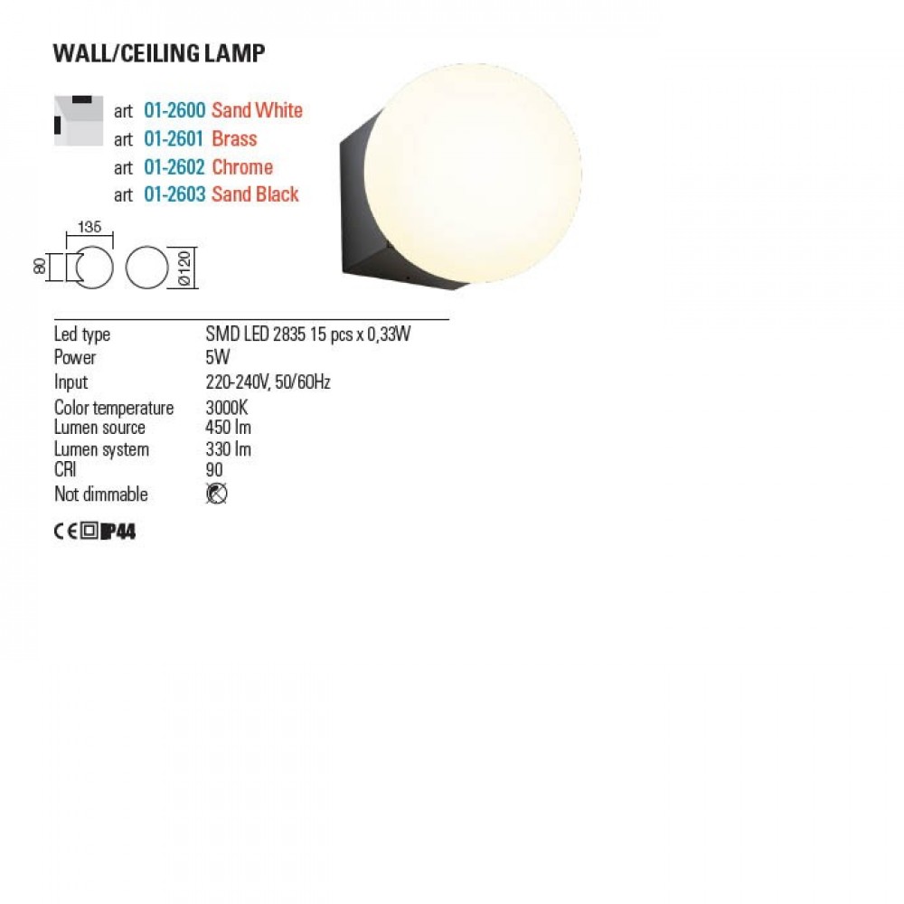 Wall lamp Redo Bilia, metal, glass, sand black, LED, 5W, 330 lumens, warm white 3000K, IP44