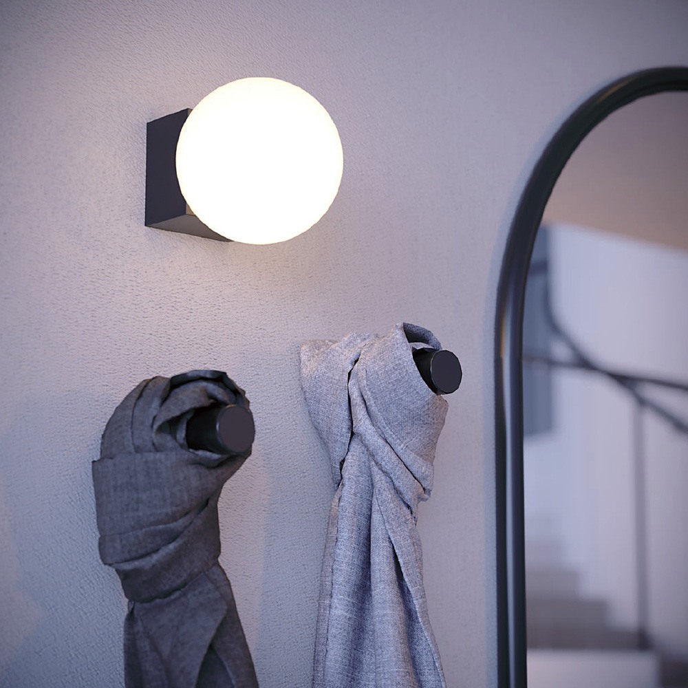 Wall lamp Redo Bilia, metal, glass, sand black, LED, 5W, 330 lumens, warm white 3000K, IP44