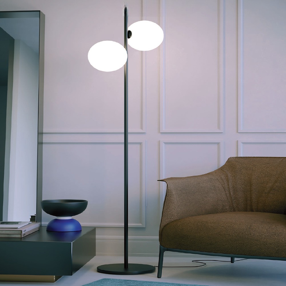 Floor lamp Redo Talis, metal, glass, matt black, 2XE27, H.170 cm
